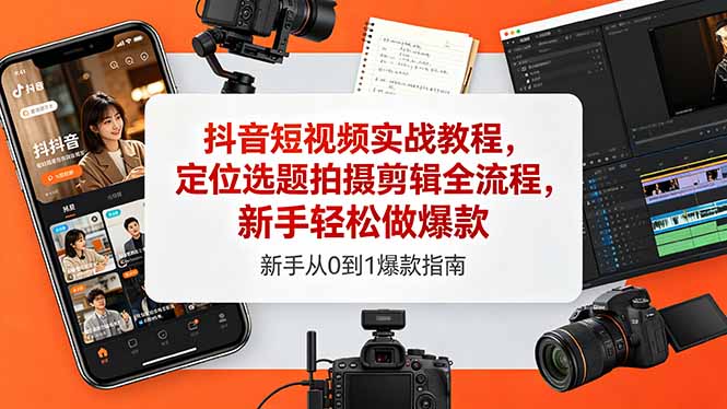 抖音短视频实战教程，定位选题拍摄剪辑全流程，新手轻松做爆款-海桐网创