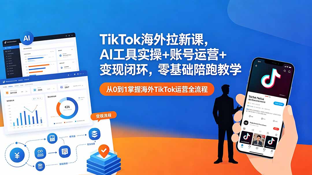 TikTok海外拉新课，AI工具实操+账号运营+变现闭环，零基础陪跑教学-海桐网创