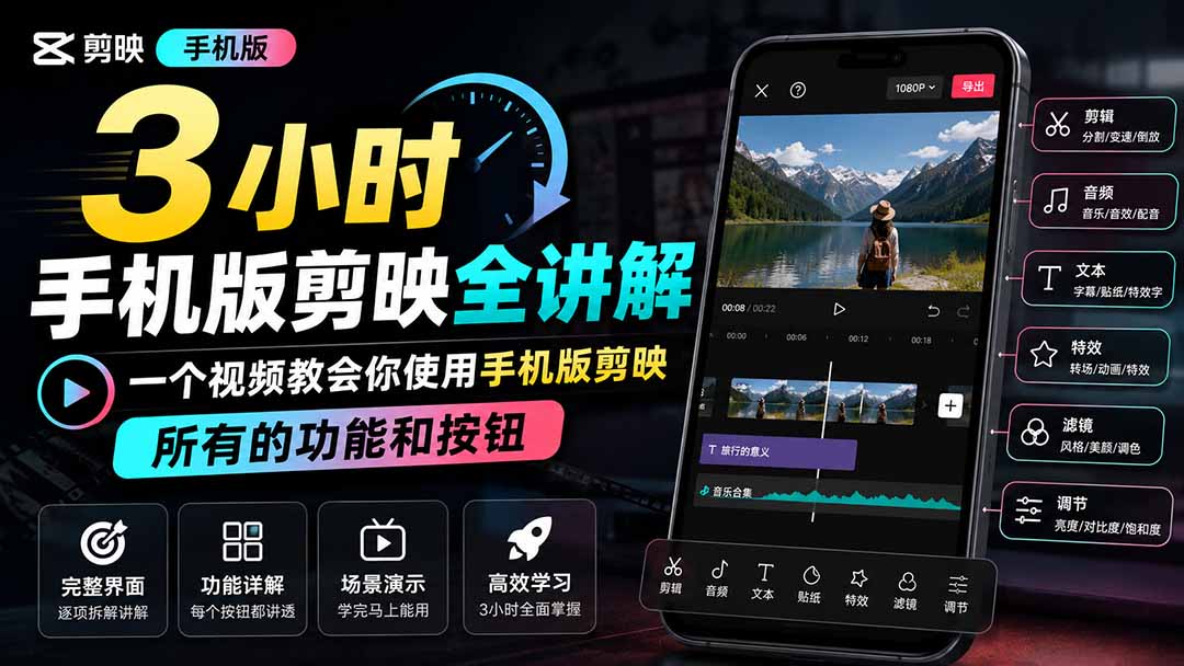 3小时手机版剪映全讲解,一个视频教会你使用手机版剪映,所有的功能和按钮-海桐网创