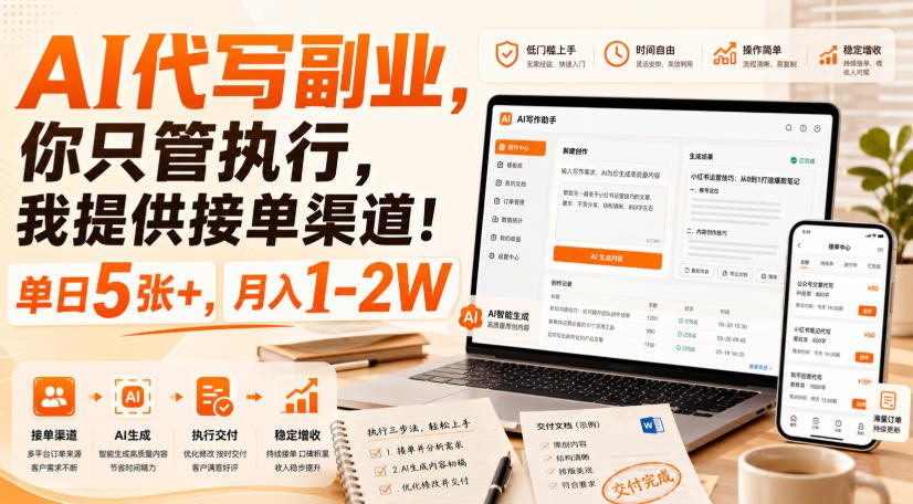 AI代写副业,你只管执行,我提供接单渠道!单日5张+,月入1-2W【揭秘】-海桐网创