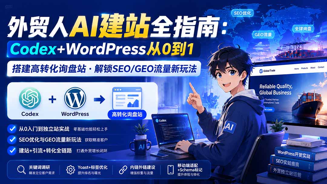 外贸人AI建站全指南:Codex+WordPress从0到1·搭建高转化询盘站·解锁SEO/GEO流量新玩法-更新8月-海桐网创