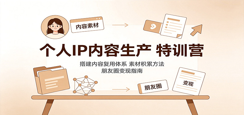 个人IP内容生产特训营：搭建内容复用体系，素材积累方法，朋友圈变现指南-海桐网创