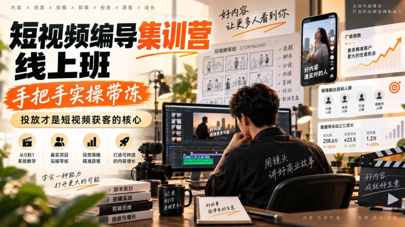 短视频编导集训营线上班,手把手实操带冻,投放才是短视频获客的核心-海桐网创