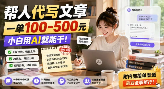 帮人代写文章,一单100-500,小白用AI就能干,附内部接单渠道,副业全职都行【揭秘】-海桐网创