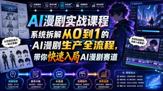 AI漫剧实战课程,系统拆解从0到1的AI漫剧生产全流程,带你快速入局AI漫剧赛道(更新)-海桐网创