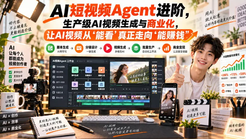 AI短视频Agent进阶,生产级AI视频生成与商业化,让AI视频从”能看”真正走向”能賺钱”-海桐网创