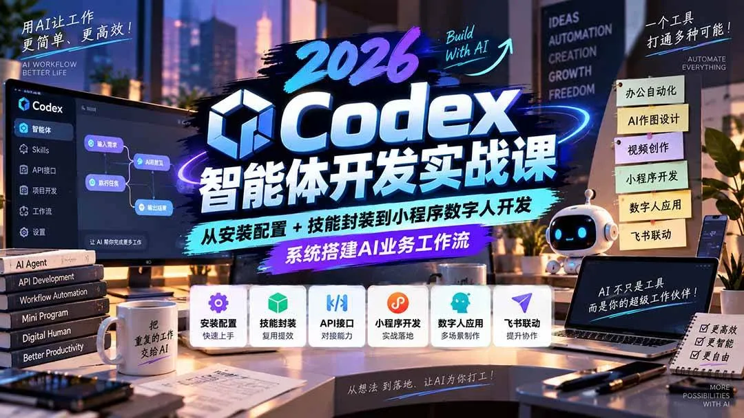 （20574期）2026Codex智能体开发实战课：从安装配置+技能封装到小程序数字人开发，系统搭建AI业务工作流-海桐网创