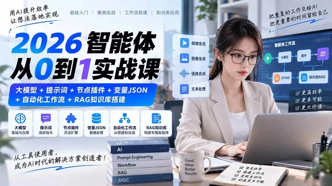 (20546期)2026智能体从0到1实战课|大模型+提示词+节点插件+变量JSON+自动化工作流+RAG知识库搭建-海桐网创