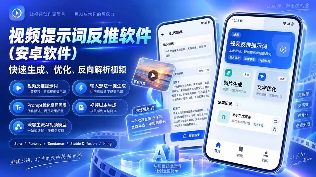 (20301期)视频提示词反推软件(安卓软件),快速生成、优化、反向解析视频-海桐网创