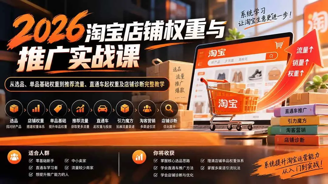 (20411期)2026淘宝店铺权重与推广实战课:从选品、单品基础权重到推荐流量、直通车起权重及店铺诊断完整教学-海桐网创