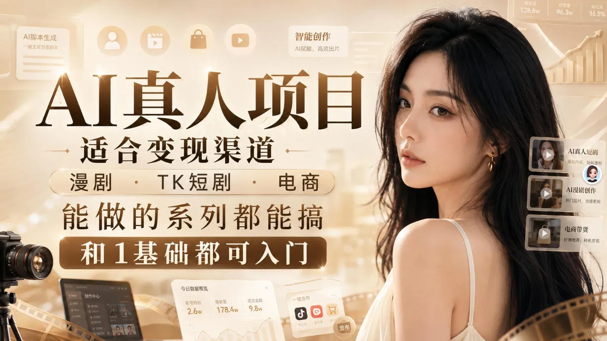 AI真人项目,适合变现渠道,漫剧,TK短剧,电商,能做的系列都能搞,0和1基础都可入门-海桐网创