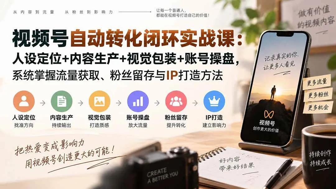 (20327期)视频号自动转化闭环实战课:人设定位+内容生产+视觉包装+账号操盘,系统掌握流量获取、粉丝留存与IP打造方法-海桐网创