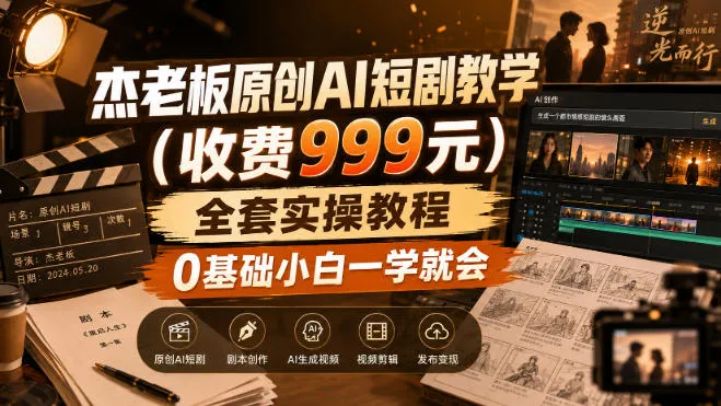 杰老板原创AI短剧教学(收费999元),全套实操教程,0基础小白一学就会,非搬运技术-海桐网创