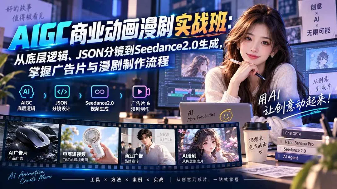 （20268期）AIGC商业动画漫剧实战班-更新：从底层逻辑、JSON分镜到Seedance2.0生成，掌握广告片与漫剧制作流程-海桐网创