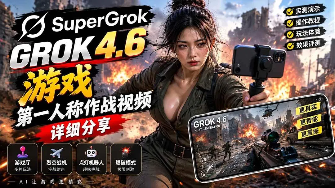 (20502期)Grok 4.6 也能做游戏?第一人称作战视频实测|玩法详细讲解-海桐网创