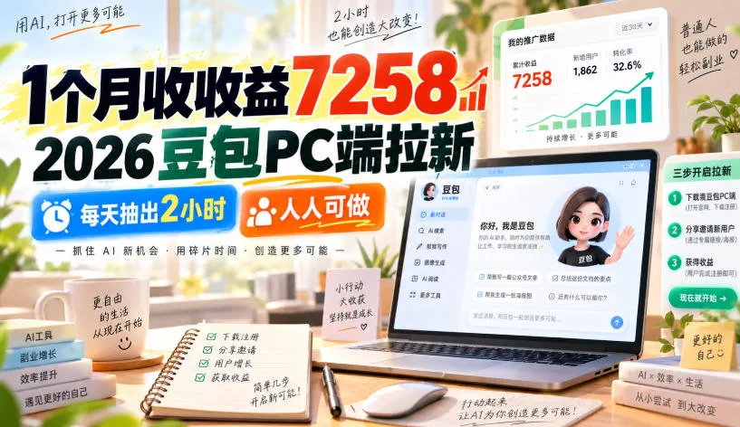 1个月收收益7258,2026豆包PC端拉新,每天抽出2小时,人人可做-海桐网创