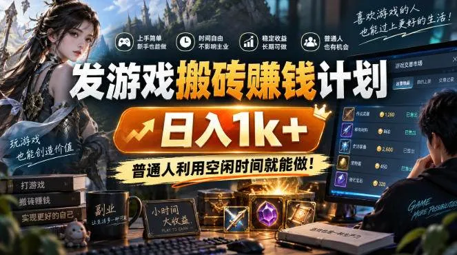 (20498期)游戏搬砖賺钱计划 ,日入千元,可批量矩阵操作适合新手小白!-海桐网创