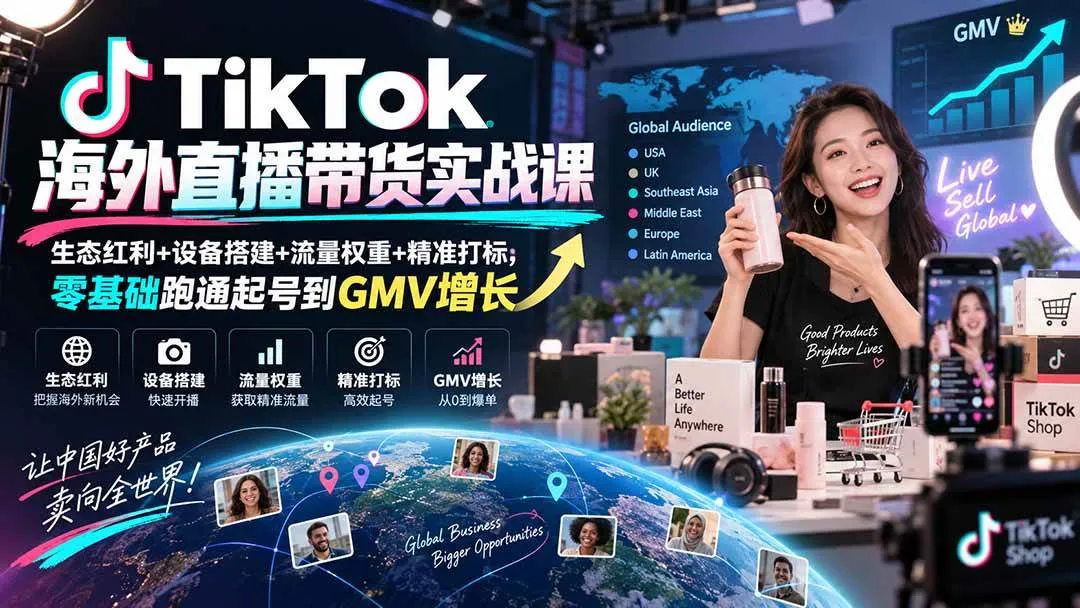 (20465期)TikTok海外直播带货实战课|生态红利+设备搭建+流量权重+精准打标,零基础跑通起号到GMV增长-海桐网创