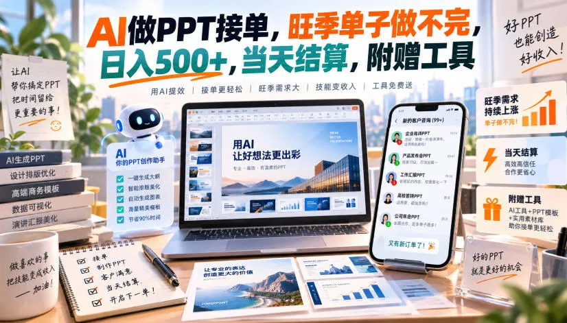 AI做PPT接单，旺季单子做不完，日入500+，当天结算，附赠工具【揭秘】-海桐网创