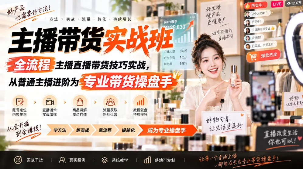 主播带货实战班ZB,全流程主播直播带货技巧实战,从普通主播进阶为专业带货操盘手-海桐网创