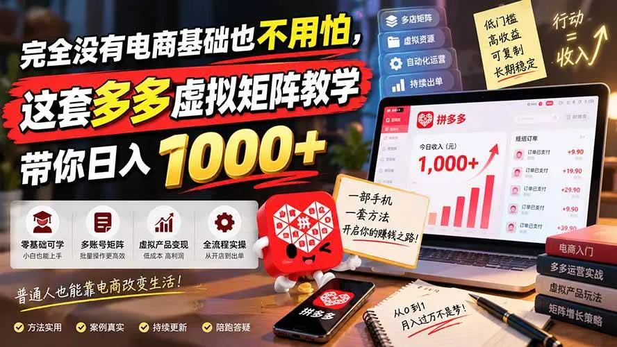 (20454期)完全没有电商基础也不用怕,这套多多虚拟矩阵教学带你日入 1000+-海桐网创