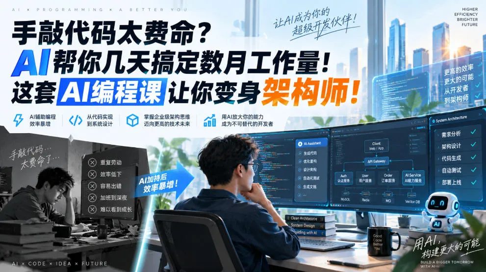 手敲代码太费命?AI帮你几天搞定数月工作量!这套AI编程课让你变身架构师!【原创双语字幕】-海桐网创