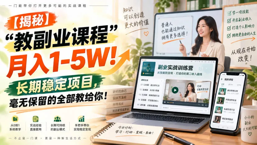 【揭秘】“教副业课程”月入1-5W!长期稳定项目,毫无保留的全部教给你!-海桐网创