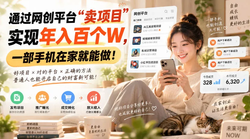 通过网创平台“卖项目”实现年入百个W,一部手机在家就能做!【揭秘】 通过网创平台“卖项目”实现年入百个W,一部手机在家就能做!【揭秘】