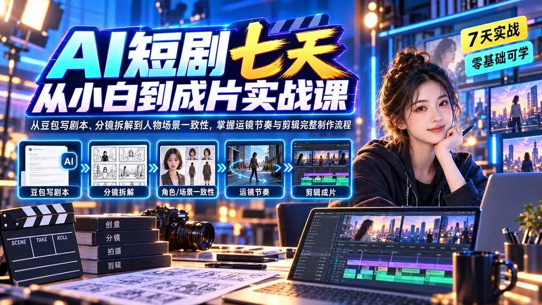 (20329期)AI短剧七天从小白到成片实战课:从豆包写剧本、分镜拆解到人物场景一致性,掌握运镜节奏与剪辑完整制作流程-海桐网创