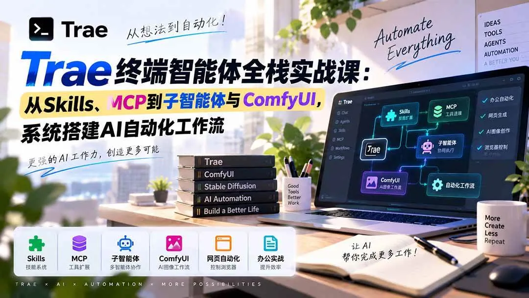 （20389期）Trae终端智能体全栈实战课：从Skills、MCP到子智能体与ComfyUI，系统搭建AI自动化工作流-海桐网创