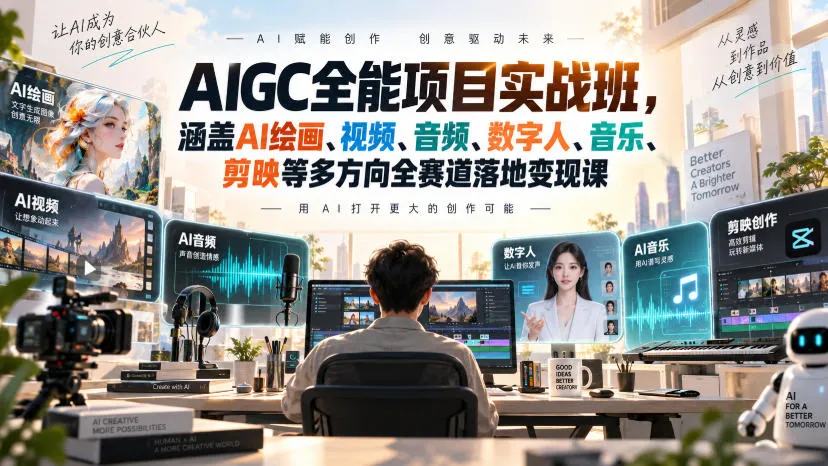 AIGC全能项目实战班，涵盖AI绘画、视频、音频、数字人、音乐、剪映等多方向全赛道落地变现课-海桐网创