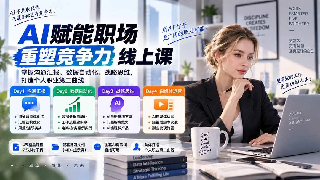 （20531期）AI职场提效与第二曲线实战课-无水印：学习沟通汇报、数据工作流和战略思维，掌握AI编程做产品及自媒体运营方法-海桐网创