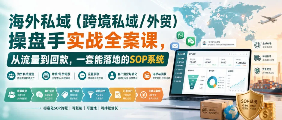 海外私域（跨境私域/外贸）操盘手实战全案课，从流量到回款，一套能落地的SOP系统-海桐网创