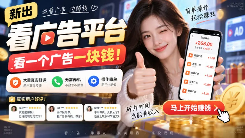新出看广告平台,看一个广告一块钱,大量真实好评!无需养机、不会黑号,操作简单【揭秘】-海桐网创