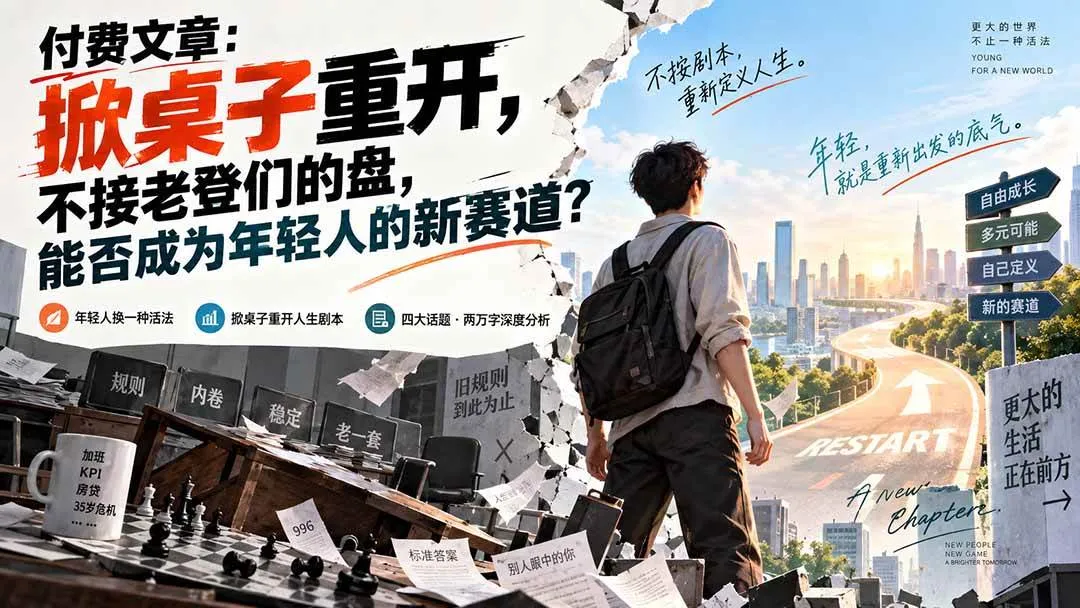 (20557期)付费文章:掀桌子重开,不接老登们的盘,能否成为年轻人的新赛道? (20557期)付费文章:掀桌子重开,不接老登们的盘,能否成为年轻人的新赛道?