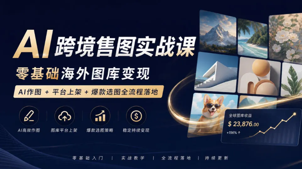 AI跨境售图实战课，零基础海外图库变现，AI作图+平台上架+爆款选图全流程落地-海桐网创