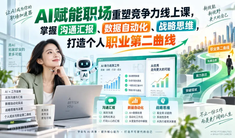AI赋能职场重塑竞争力线上课,掌握沟通汇报、数据自动化、战略思维,打造个人职业第二曲线-海桐网创