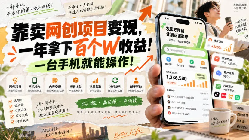 靠卖网创项目变现，一年拿下百个W收益！一台手机就能操作！【揭秘】-海桐网创