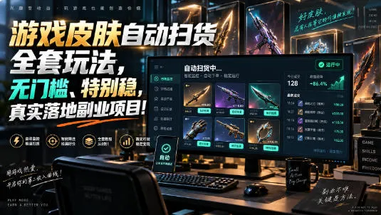 游戏皮肤自动扫货全套玩法,无门槛、特别稳,真实落地副业项目!【揭秘】-海桐网创