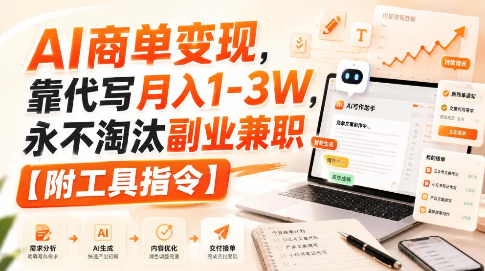 AI商单变现,靠代写月入1-3W,永不淘汰副业兼职【附工具指令】【揭秘】-海桐网创