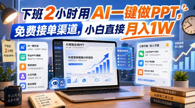下班2小时用AI一键做PPT，免费接单渠道，小白直接月入1W【揭秘】-海桐网创