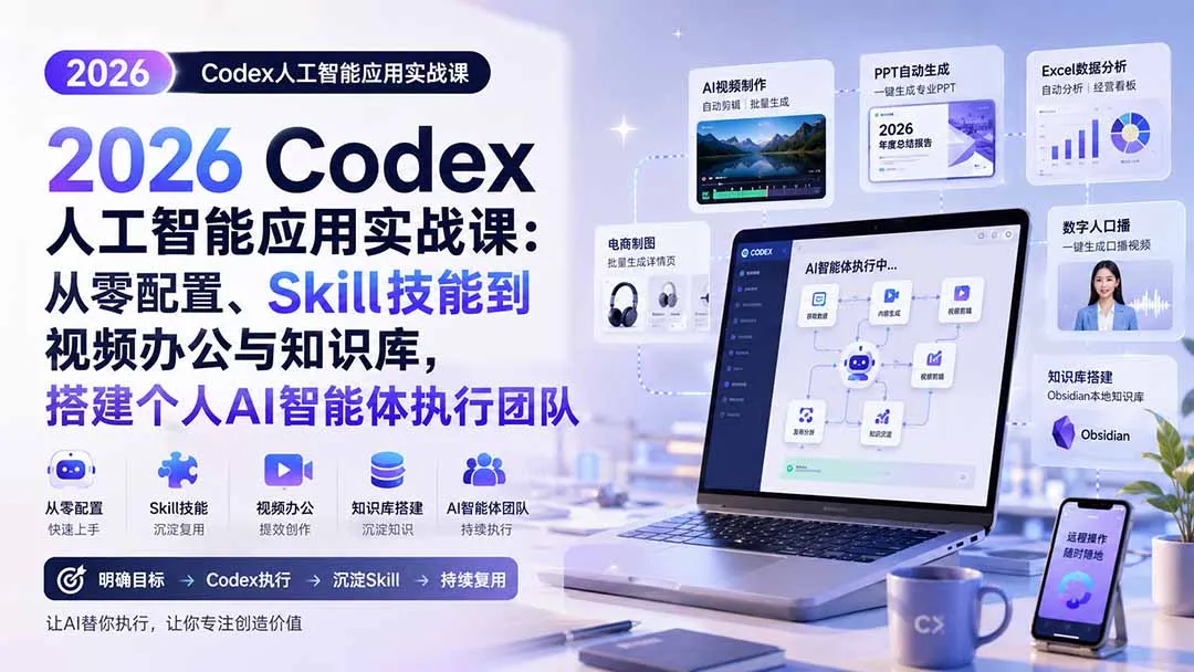 2026 Codex人工智能应用实战课:从零配置、Skill技能到视频办公与知识库,搭建个人AI智能体执行团队-海桐网创