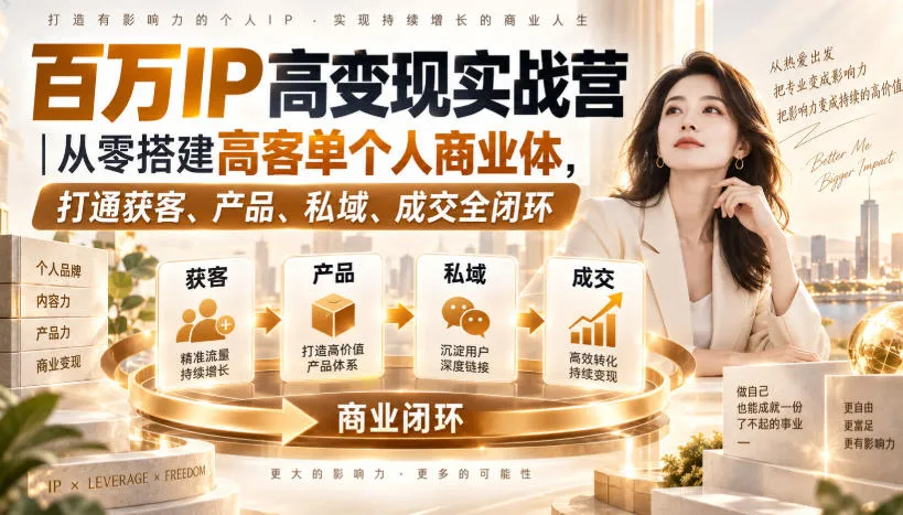 百万IP高变现实战营|从零搭建高客单个人商业体,打通获客、产品、私域、成交全闭环-海桐网创