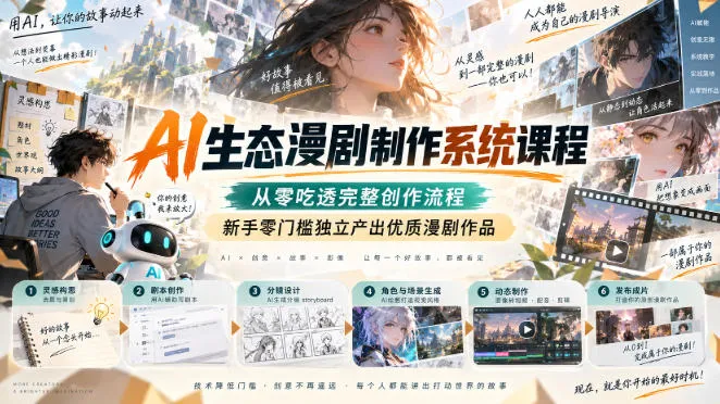 AI生态漫剧制作系统课程,从零吃透完整创作流程,新手零门槛独立产出优质漫剧作品-海桐网创
