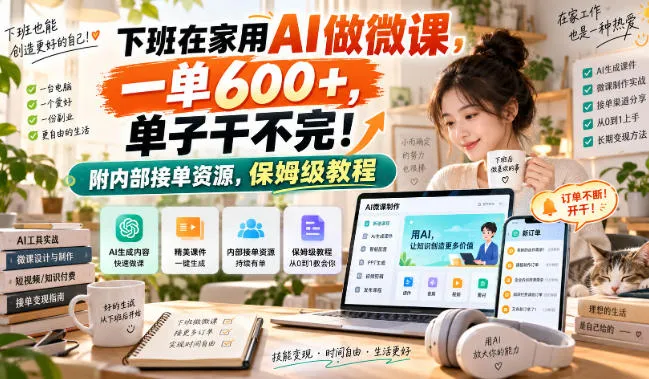 下班在家用AI做微课,一单600+,单子干不完!附内部接单资源,保姆级教程【揭秘】-海桐网创