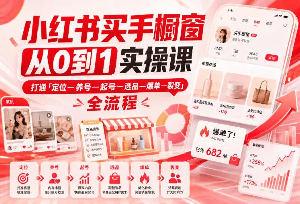 小红书买手橱窗从0到1实操课,打通「定位—养号—起号—选品—爆单—裂变」全流程-海桐网创