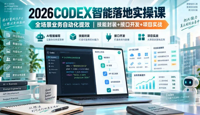 2026Codex智能落地实操课,全场景业务自动化提效,技能封装+接口开发+项目实战-海桐网创