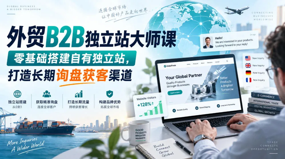 外贸B2B独立站大师课,零基础搭建自有独立站,打造长期询盘获客渠道-海桐网创