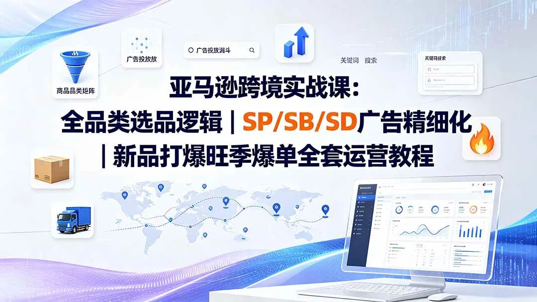 （20160期）亚马逊跨境实战课-更新8月：全品类选品逻辑｜SP/SB/SD广告精细化｜新品打爆旺季爆单全套运营教程-海桐网创