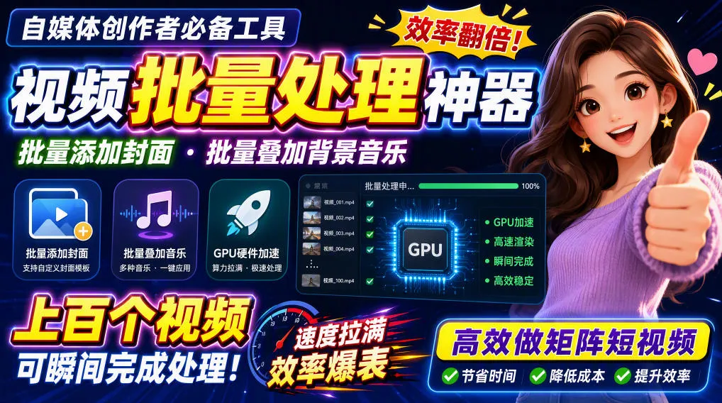 视频批量加封面,把封面添加到视频第一帧,不用剪辑软件批量添加-海桐网创